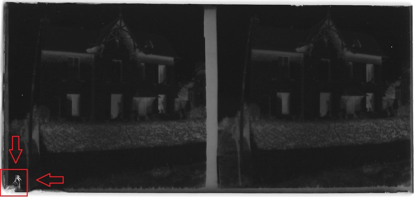 Perros-Guirec, maison, Plaque verre photo stéréo, négatif noir & blanc 6x13 cm