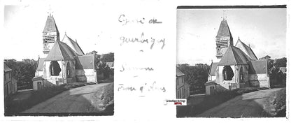 Guerbigny, obus, Plaque verre stéréo, positif ancien noir & blanc 4,5x10,7 cm