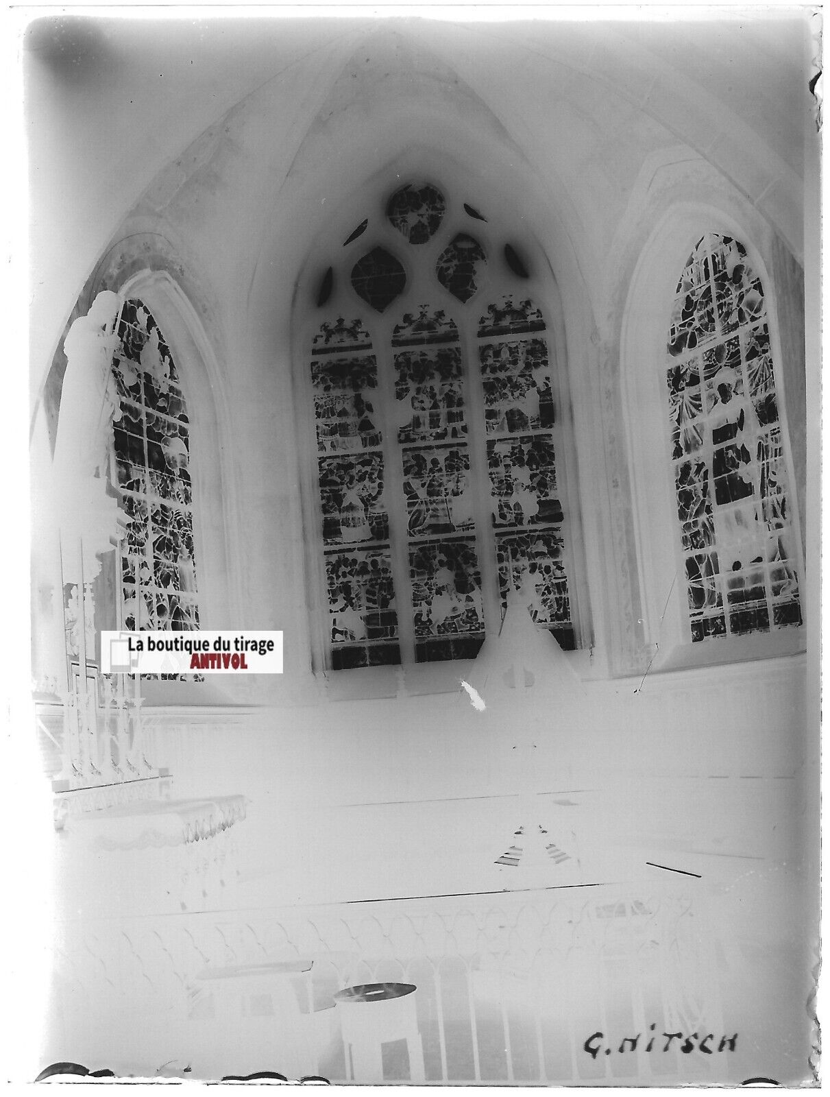 Église Saint-Ouen des Iffs, Plaque verre photo, négatif noir & blanc 9x12 cm