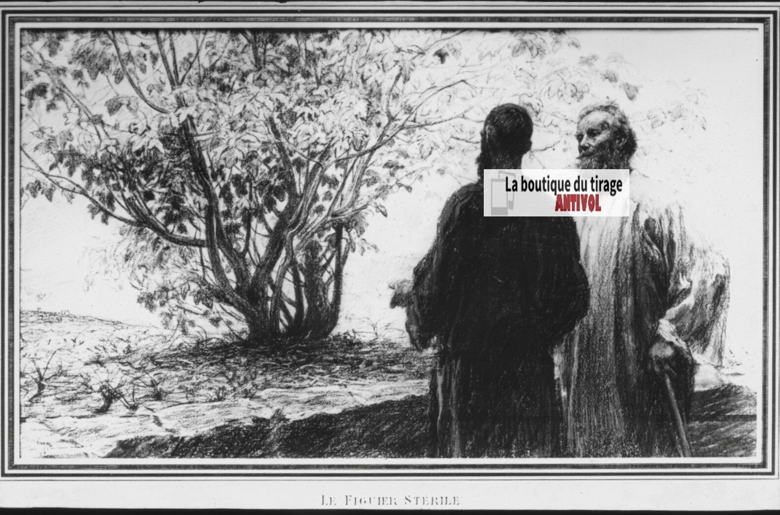 Luc, scène religieuse, dessin peinture plaque de verre, positif 8,5x10 cm