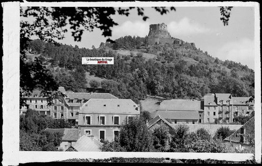 Plaque verre photo ancienne, négatif noir & blanc 9x14 cm, Murol, village