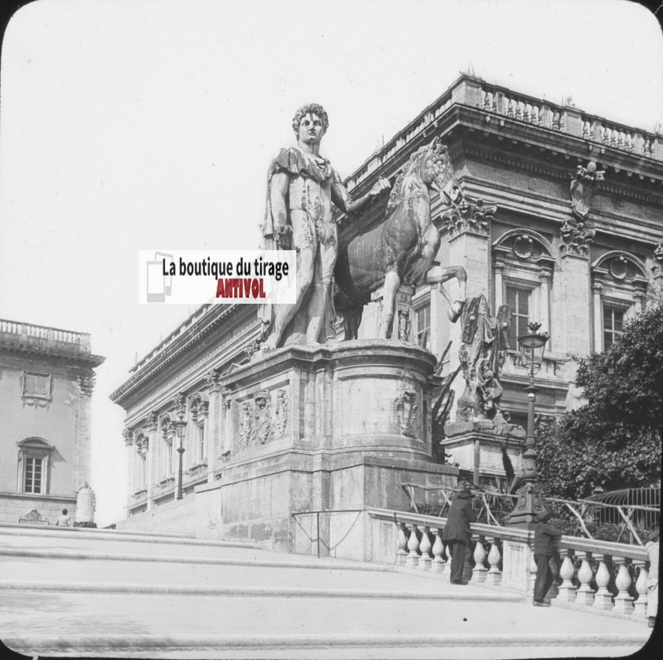 Place du Capitole, Rome, photo ancienne plaque verre, positif 8,5x10 cm