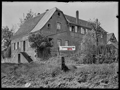 Plaque verre photo ancienne négatif noir et blanc 13x18 cm village Alsace maison