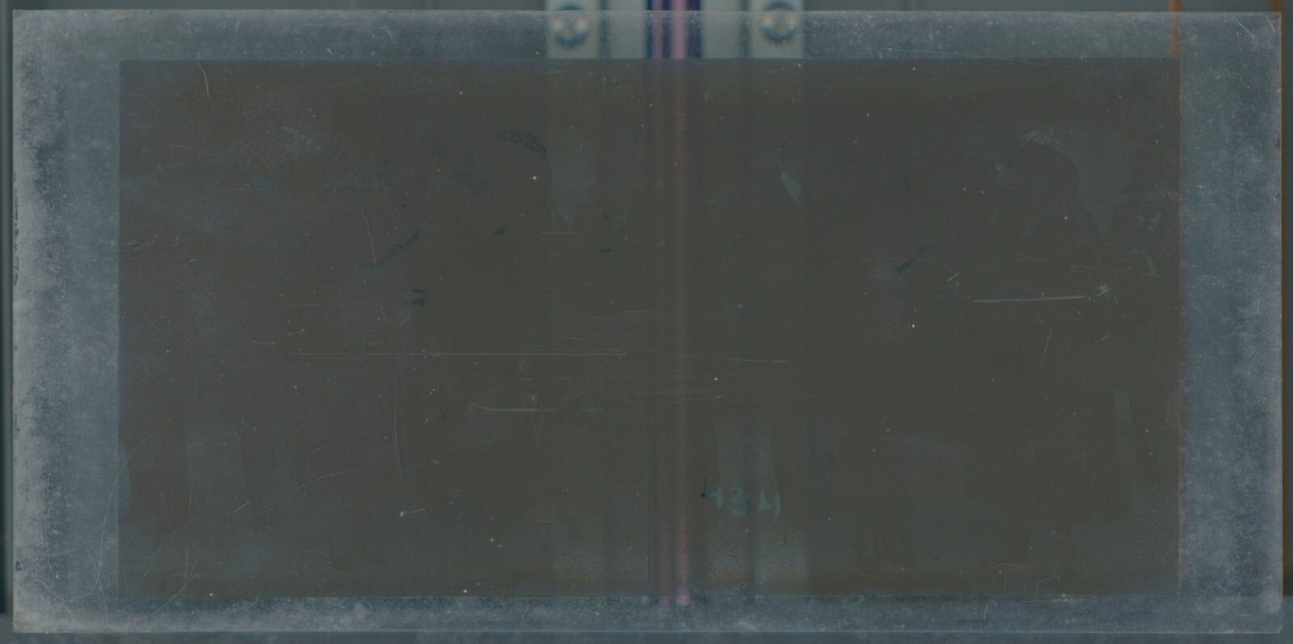 Scène de vie, Longchamp, Paris, plaque verre stéréoscopique, positif 8,5x17 cm