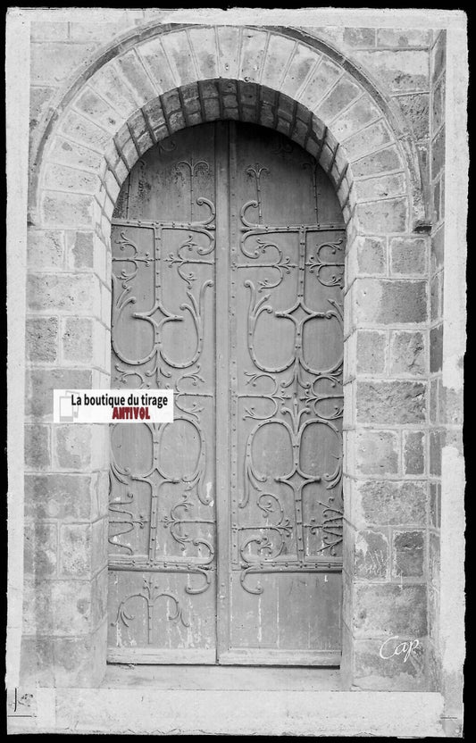 Plaque verre photo négatif noir & blanc 9x14 cm Orcival, porte Basilique 0914047