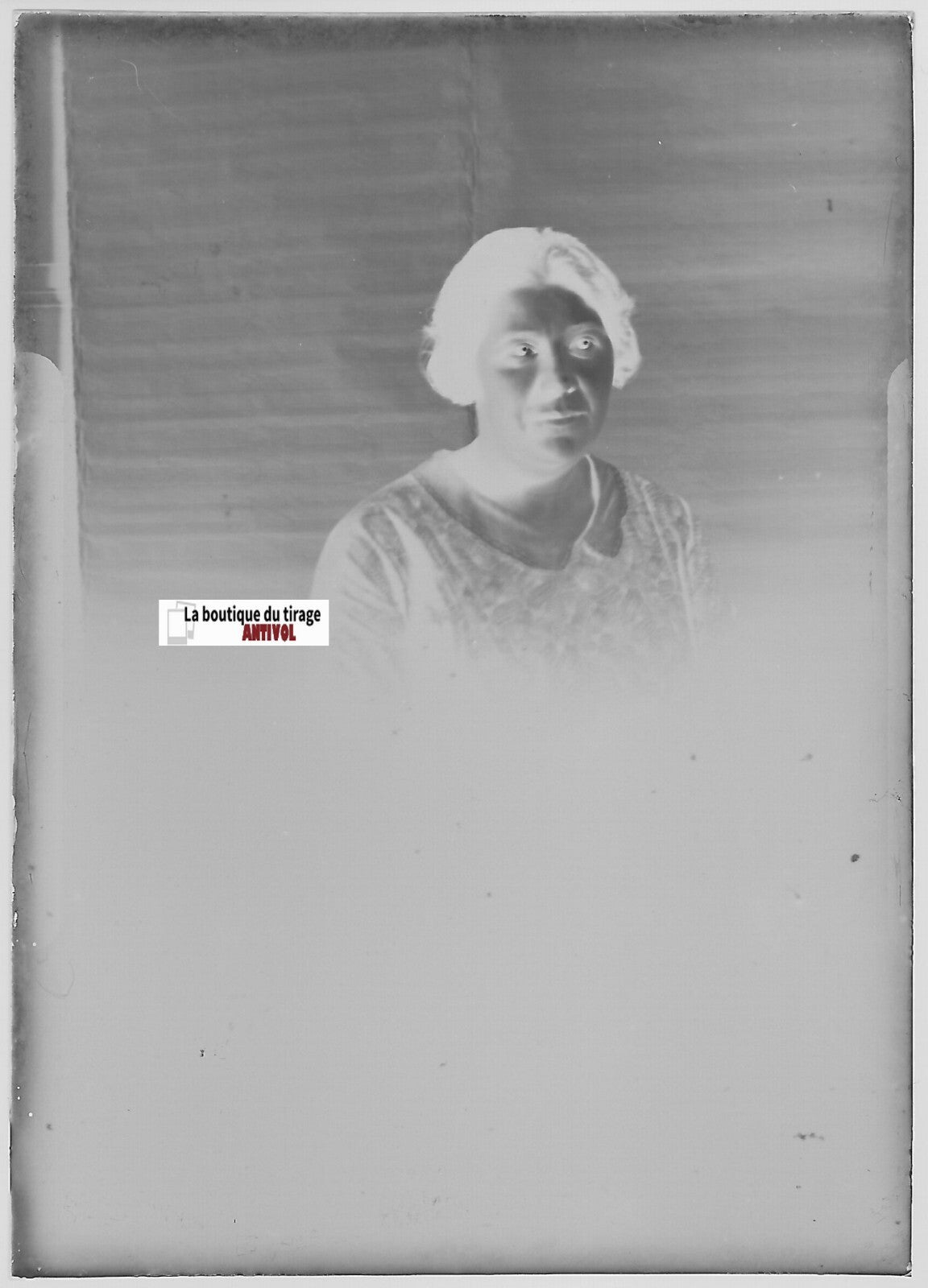 Femme, portrait, Plaque verre photo ancienne, négatif noir & blanc 6x9 cm
