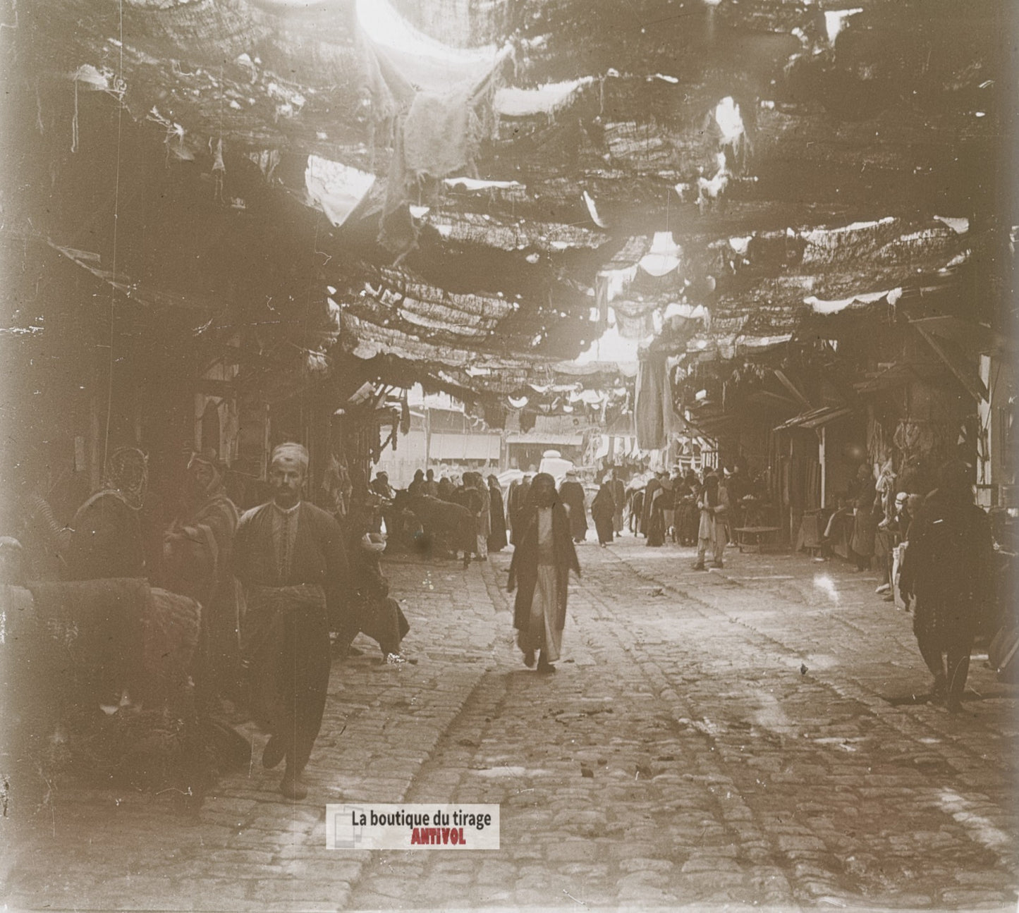 Beyrouth, souk, Liban, plaque de verre, photo ancienne stéréo 6x13 cm