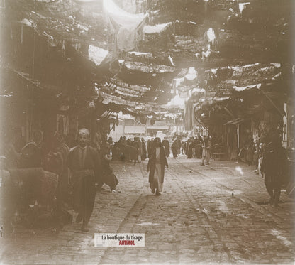 Beyrouth, souk, Liban, plaque de verre, photo ancienne stéréo 6x13 cm