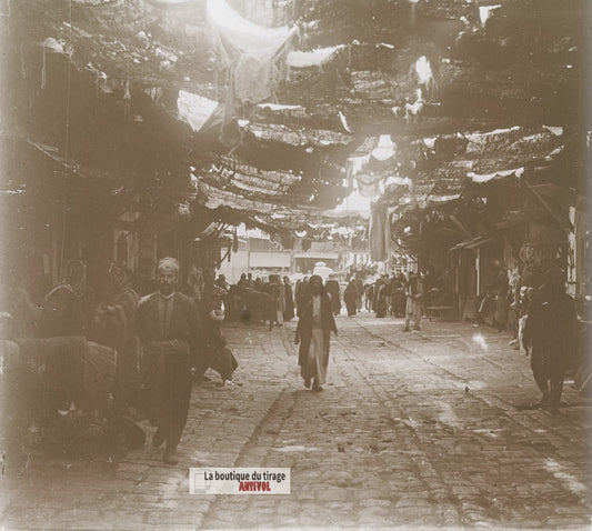 Beyrouth, souk, Liban, plaque de verre, photo ancienne stéréo 6x13 cm