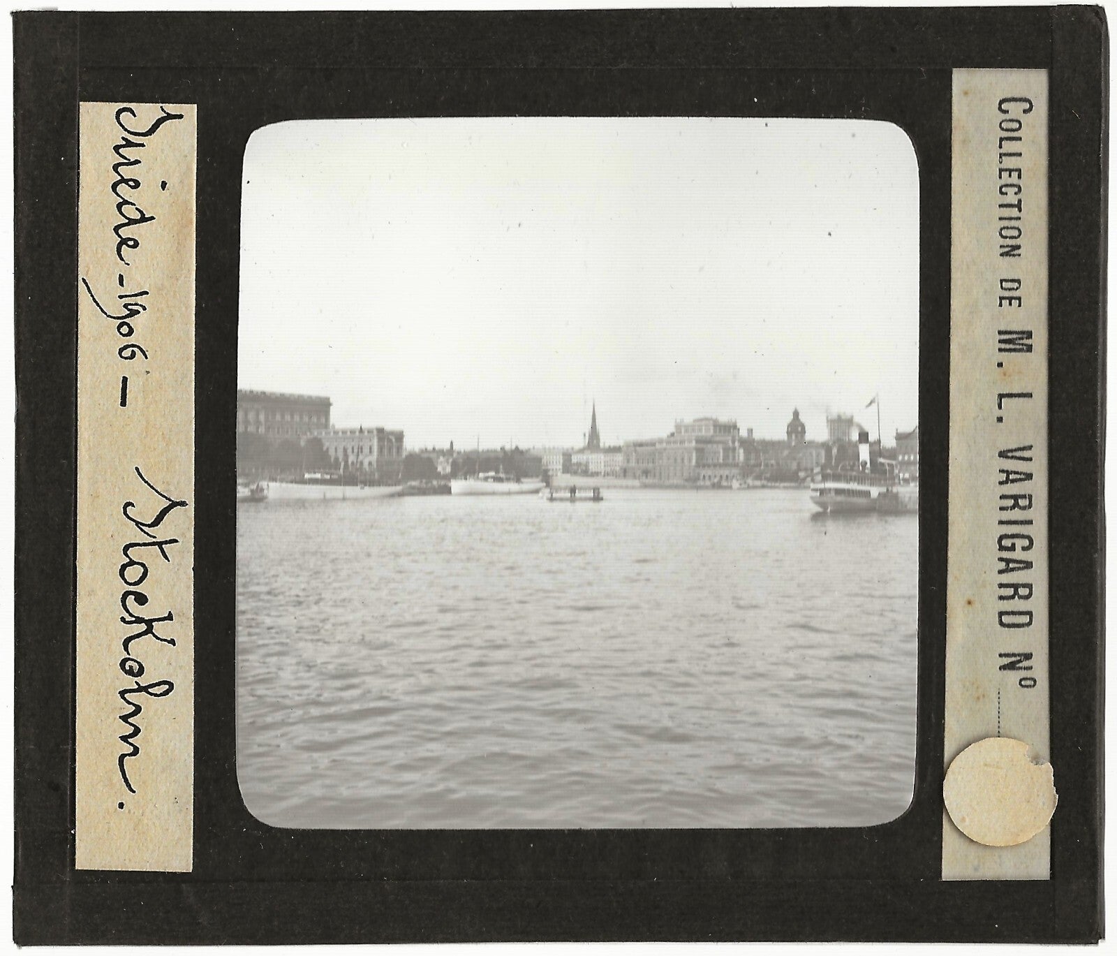 Stockholm, Suède, bateaux, photo ancienne plaque verre, positif 8,5x10 cm
