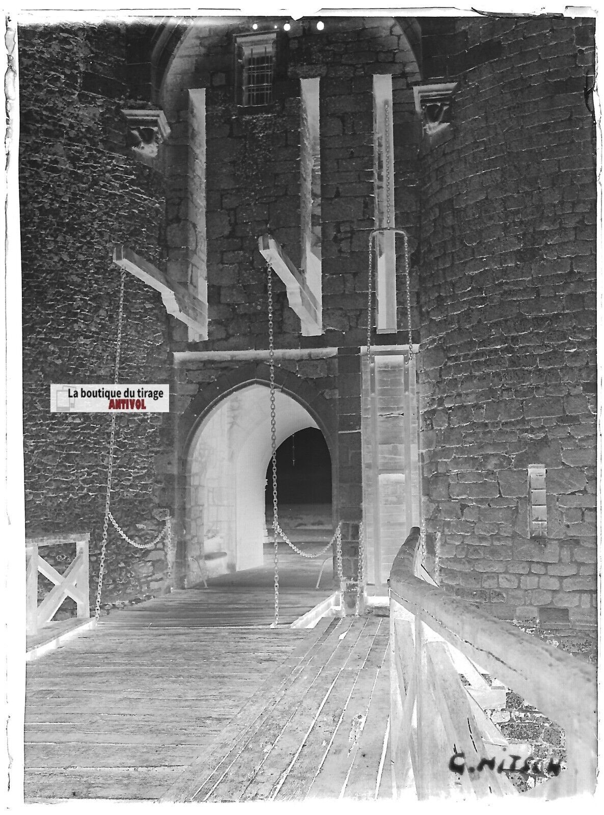 Château Montmuran, Nitsch, Plaque verre photo, négatif noir & blanc 9x12 cm