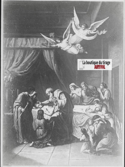 Scène religieuse, catéchisme, dessin peinture, plaque verre, positif 8,5x10 cm