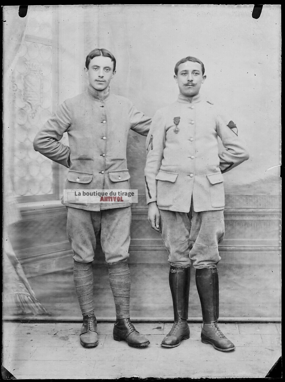 Plaque verre photo ancienne négatif noir et blanc 9x12 cm soldats militaria 