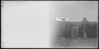 Famille maison, personnages, stéréoscopie plaque ancienne verre, négatif 9x18 cm