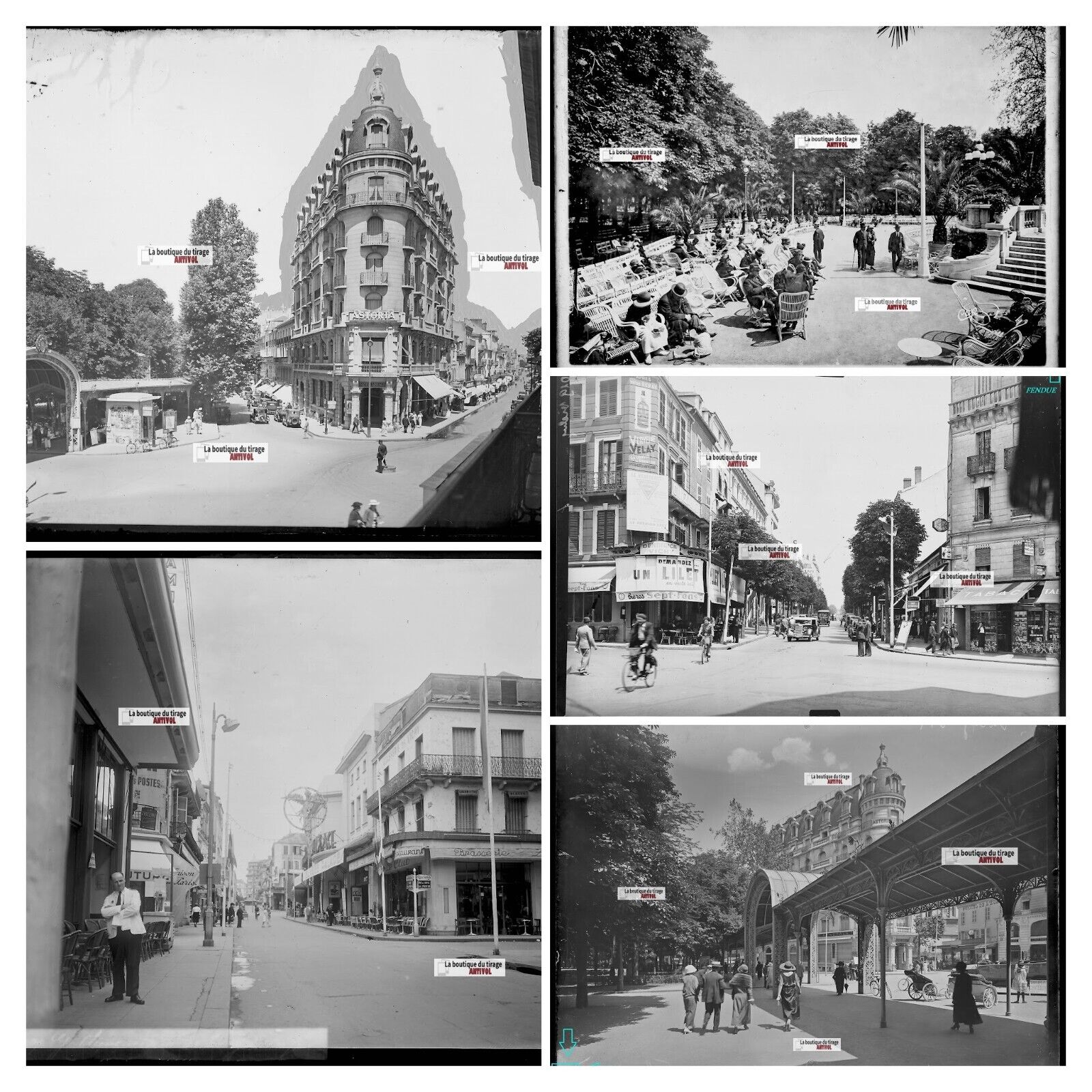 Vichy, Auvergne,  voitures, photos plaque de verre, lot de 5 négatifs 13x18 cm