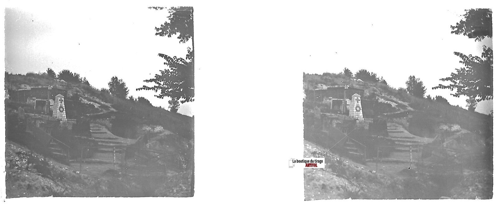 WW1, guerre, Somme, Plaque verre stéréo positif ancien noir & blanc 4,5x10,7 cm