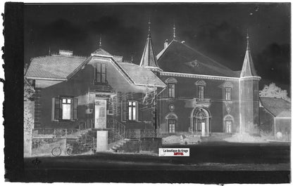 Plaque verre photo, négatif noir & blanc 9x14 cm, Mouthe, La Poste, voiture