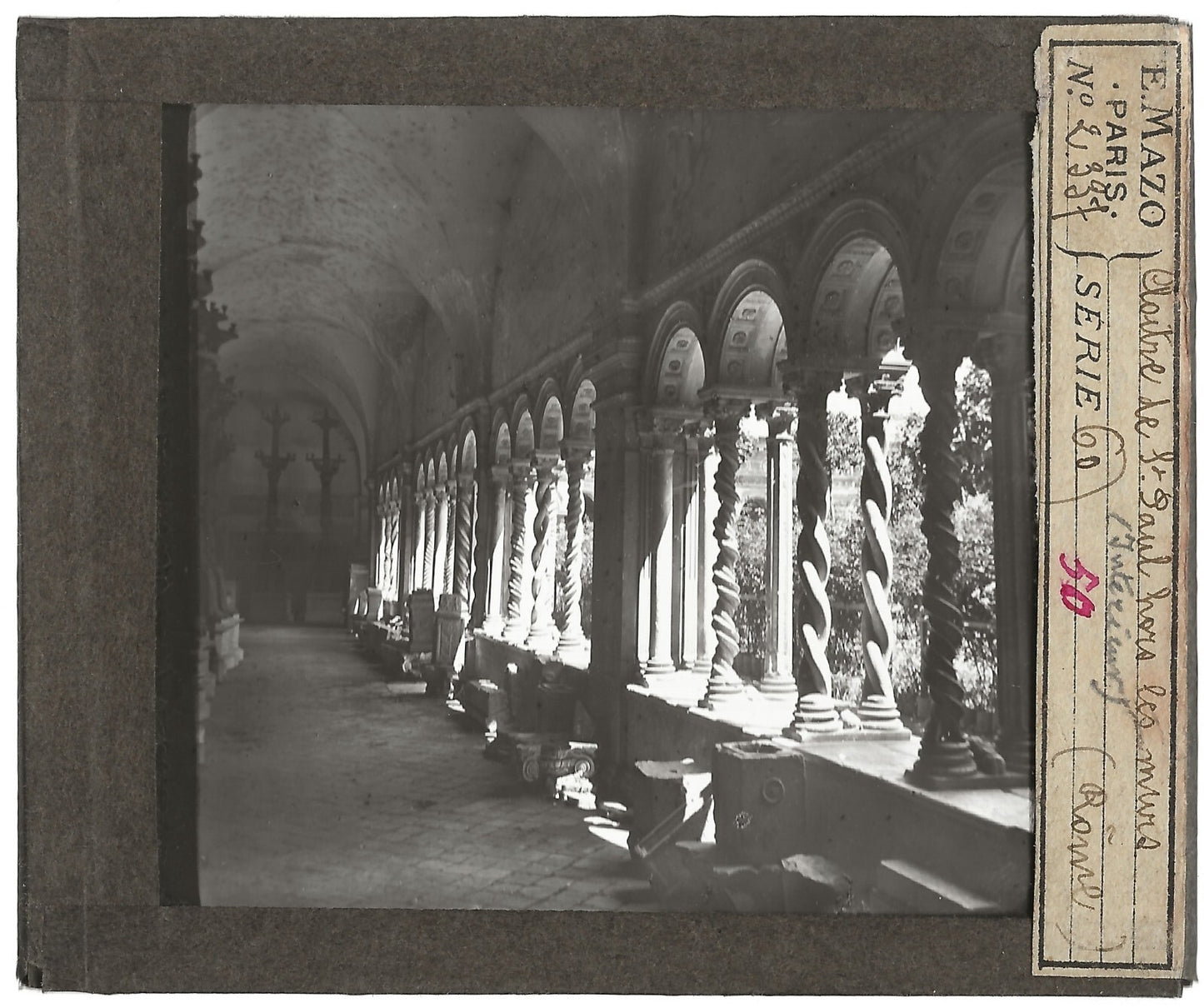 Cloître Saint-Paul, Rome, Italie, photo plaque de verre, positif 8,5x10 cm