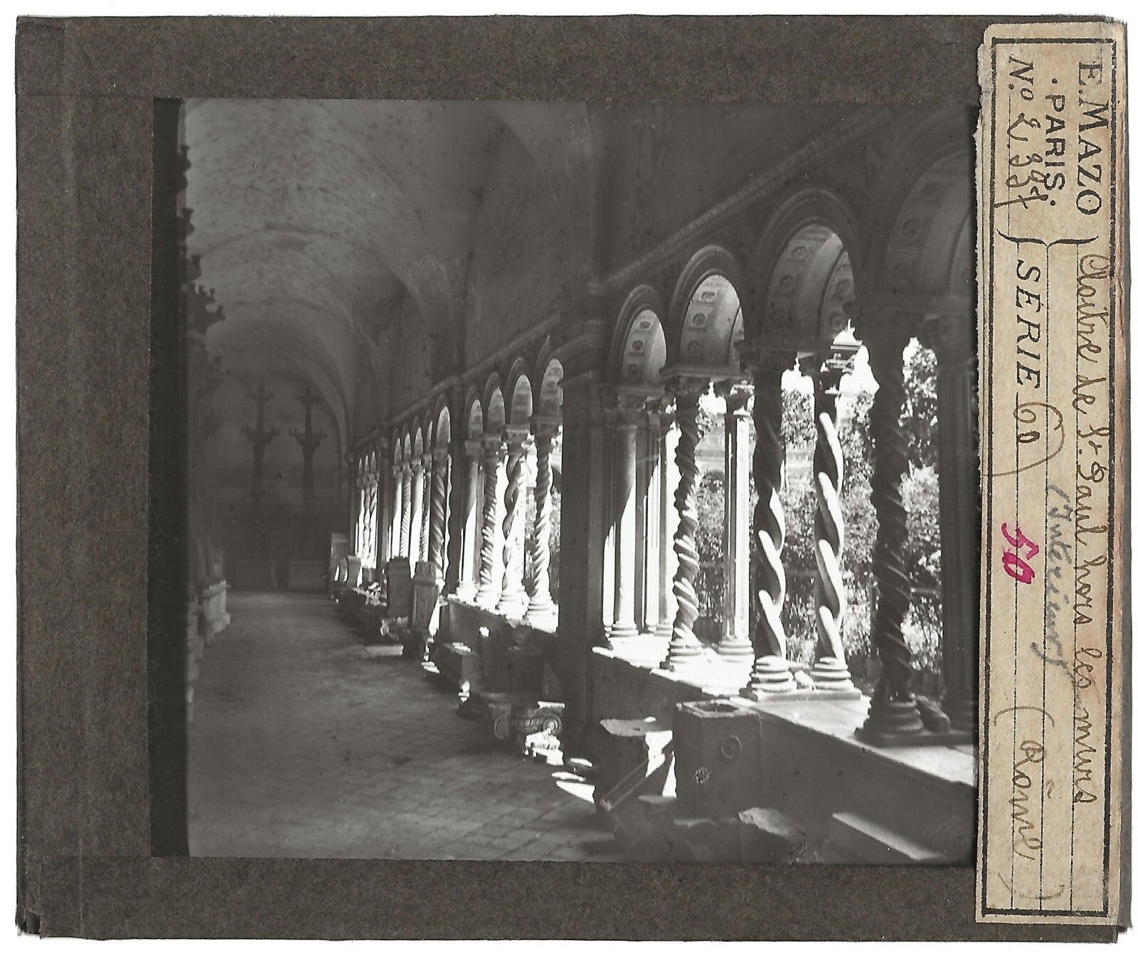 Cloître Saint-Paul, Rome, Italie, photo plaque de verre, positif 8,5x10 cm