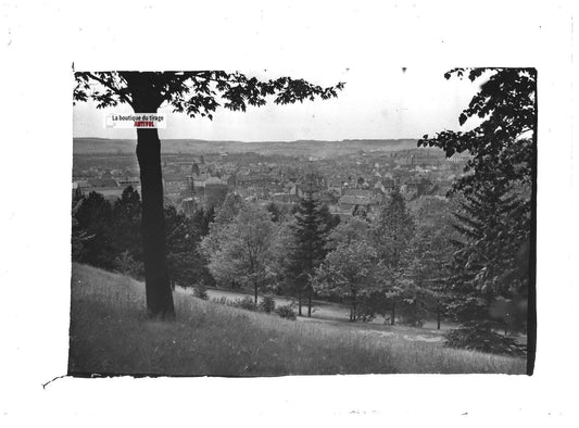 Plaque verre photo ancienne positif noir et blanc 13x18 cm ville paysage France