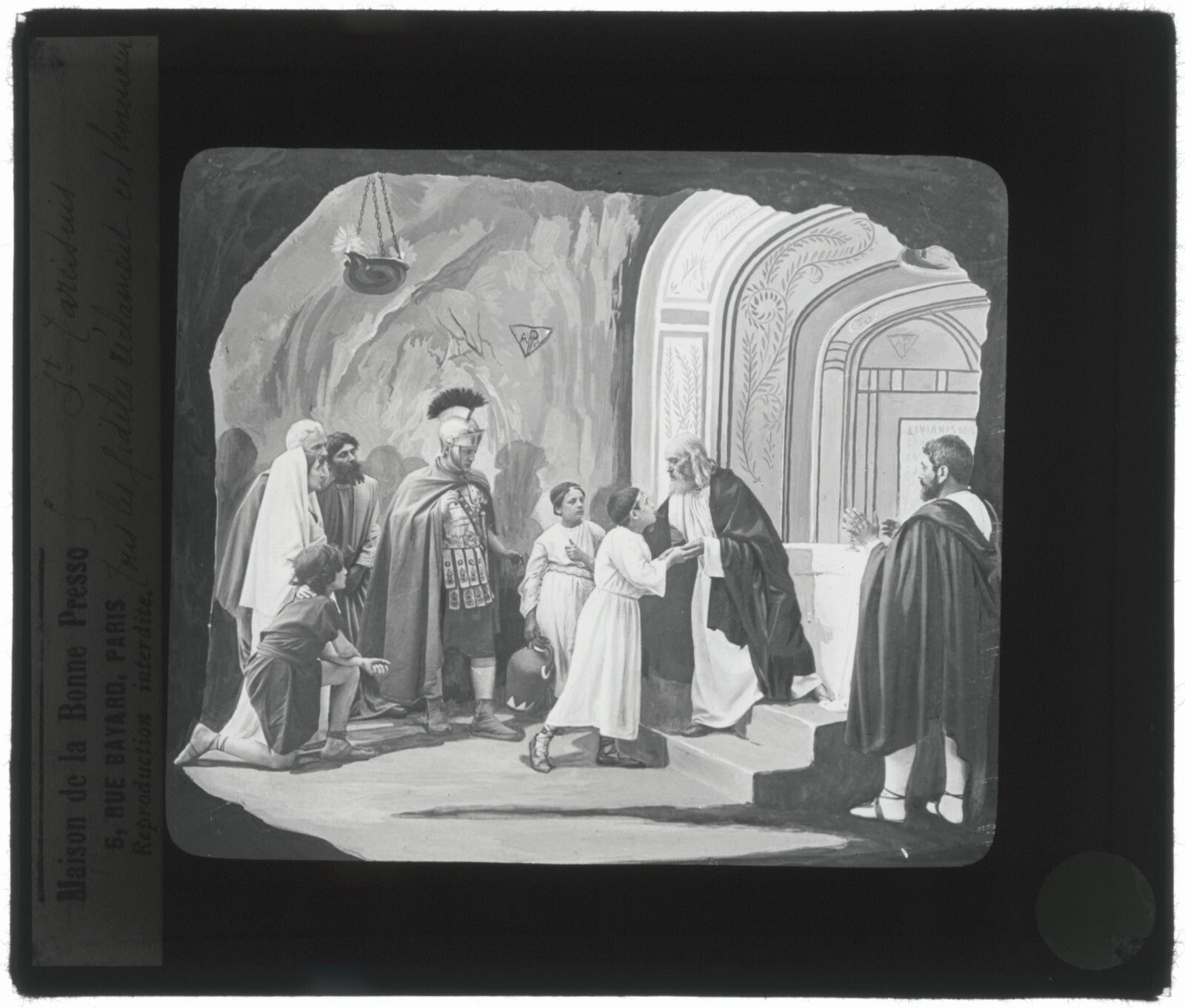 Tarcisius de Rome, Italie, dessin, photo plaque de verre, positif 8,5x10 cm