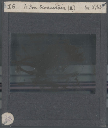 Luc, scène religieuse, dessin peinture plaque de verre, positif 8,5x10 cm