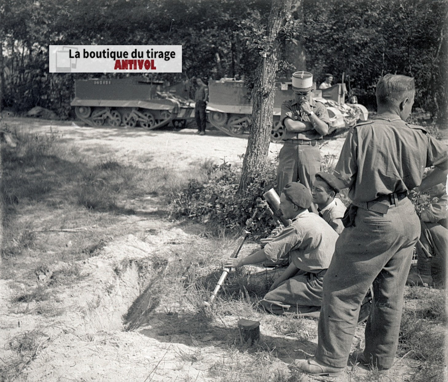 Camp du Ruchard, tir mortier, plaque verre, photo ancienne, négatif N&B 6x13 cm