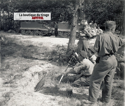 Camp du Ruchard, tir mortier, plaque verre, photo ancienne, négatif N&B 6x13 cm