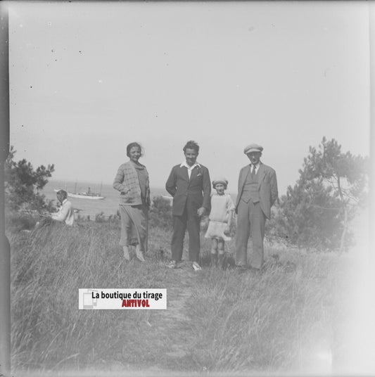 Normandie, mer bateau, stéréoscopie plaque ancienne verre, négatif 9x18 cm