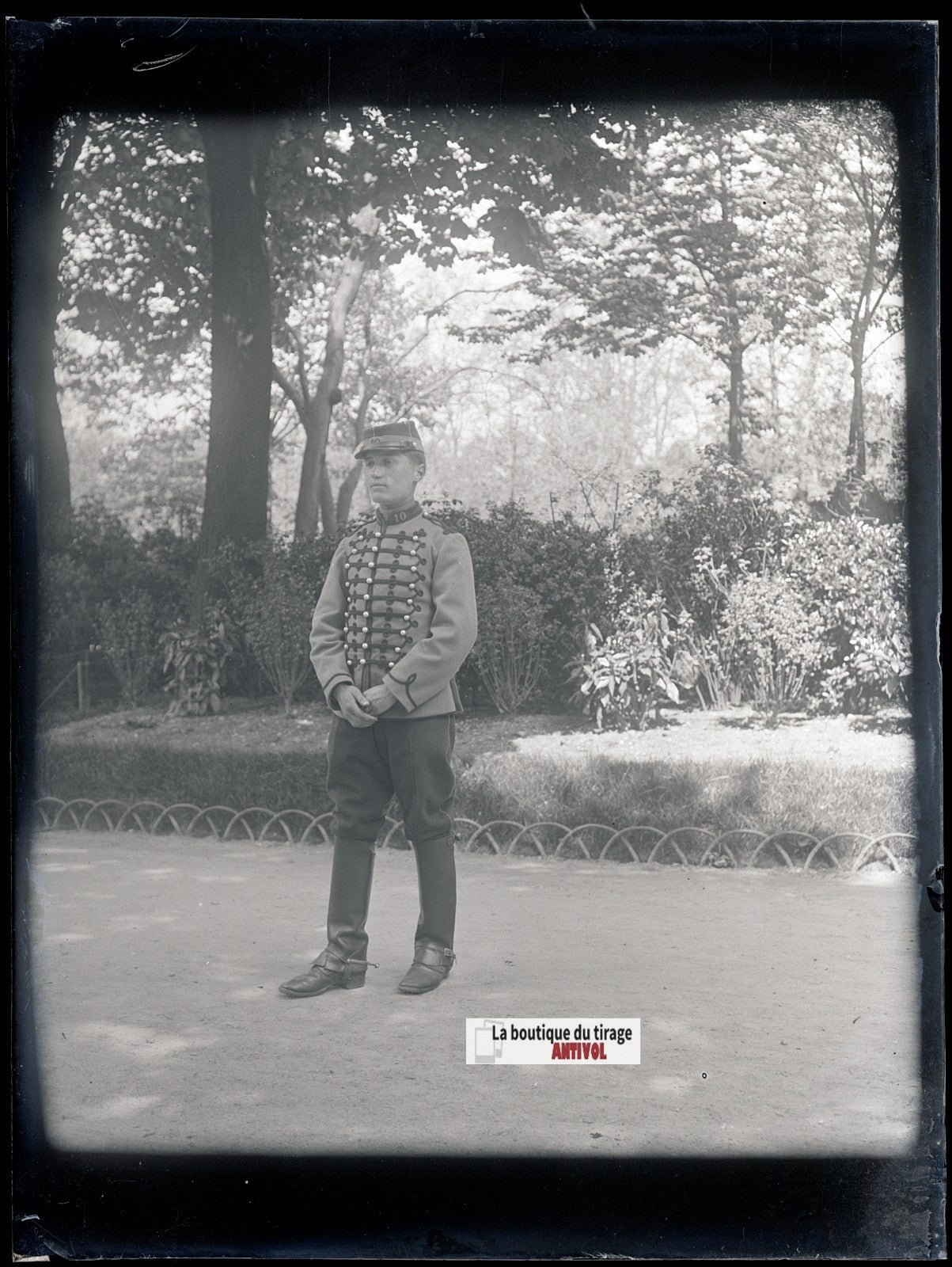 Soldat du 10ᵉ régiment, plaque verre, photo ancienne, négatif N&B 9x12 cm