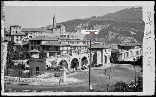 Plaque verre photo négatif noir & blanc 9x14 cm, Nice, hôpital Pasteur, abbaye