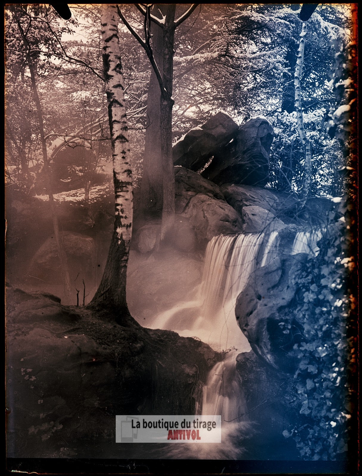 Cascade du bois de Boulogne Paris, plaque verre, photo ancienne, négatif 9x12 cm