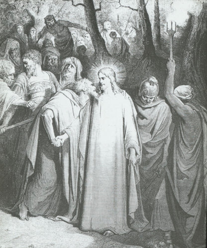Trahison de Judas, la Bible de Doré, dessin, plaque de verre, positif 8,5x10 cm