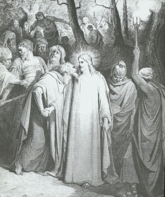 Trahison de Judas, la Bible de Doré, dessin, plaque de verre, positif 8,5x10 cm