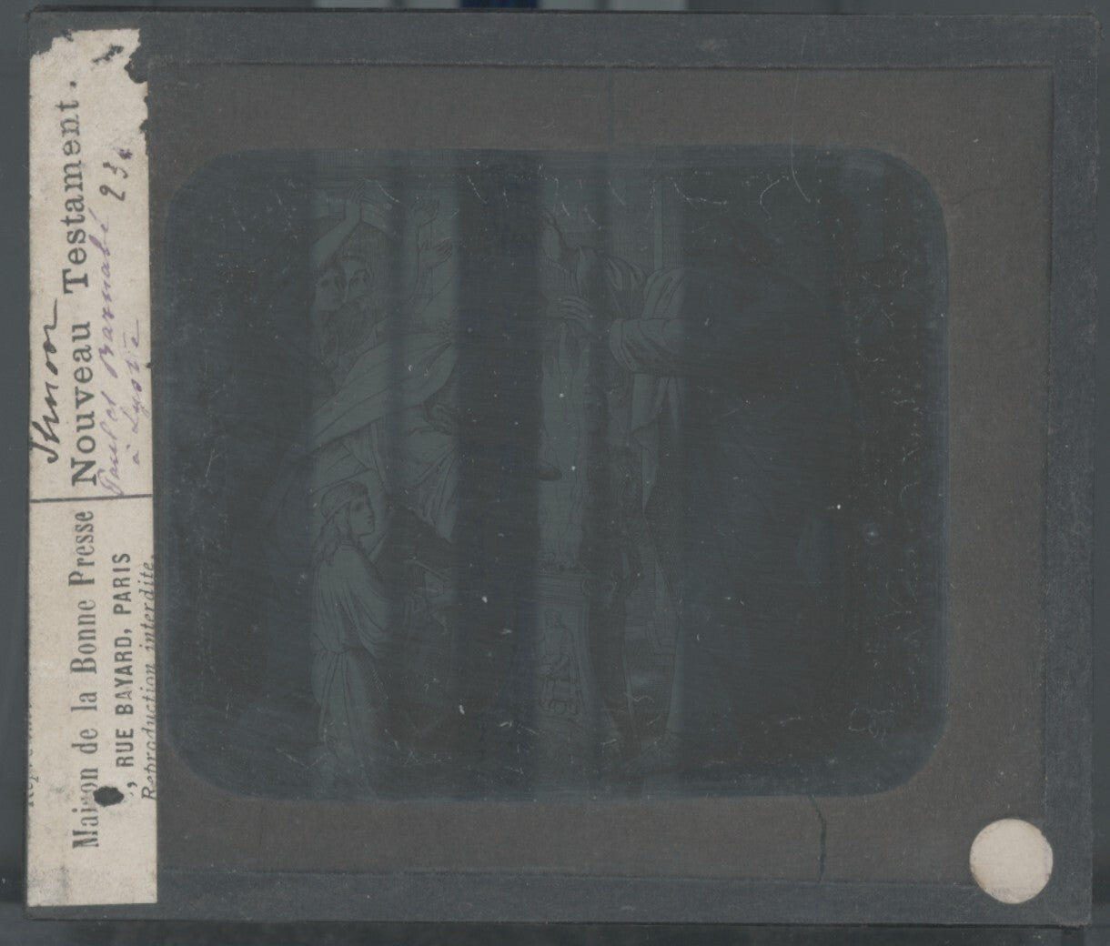 Scène religieuse, dessin, plaque de verre, noir & blanc, positif 8,5x10 cm