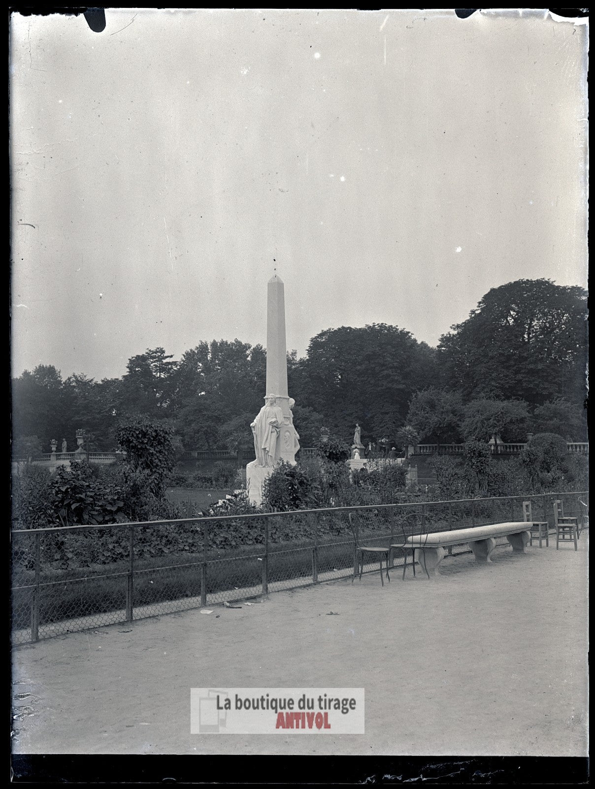 Jardin du Luxembourg, Paris, plaque verre, photo ancienne, négatif 9x12 cm