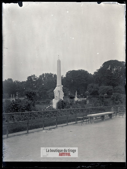 Jardin du Luxembourg, Paris, plaque verre, photo ancienne, négatif 9x12 cm