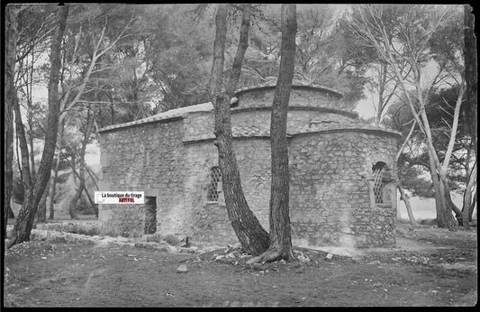 Plaque verre photo, négatif noir & blanc 9x14 cm, Saint-Honorat, chapelle