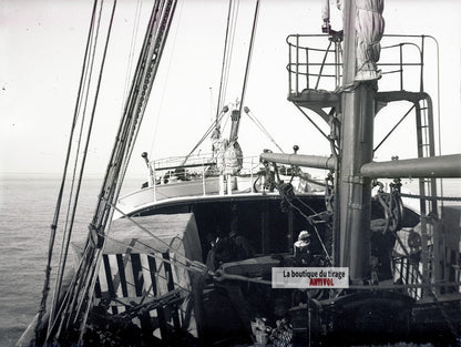 Algérie, Alger, bateau mer, plaque verre photo ancienne, négatif 9x12 cm