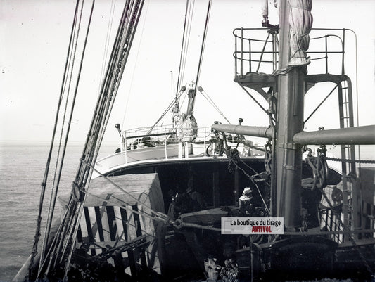 Algérie, Alger, bateau mer, plaque verre photo ancienne, négatif 9x12 cm