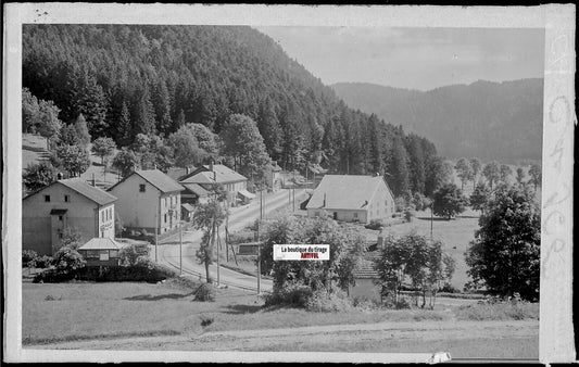 Plaque verre photo, négatif noir & blanc 9x14 cm, hôtel du lac, Longemer, France