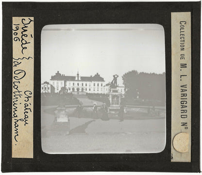 Château de Drottningholm, Suède, photo ancienne plaque verre, positif 8,5x10 cm