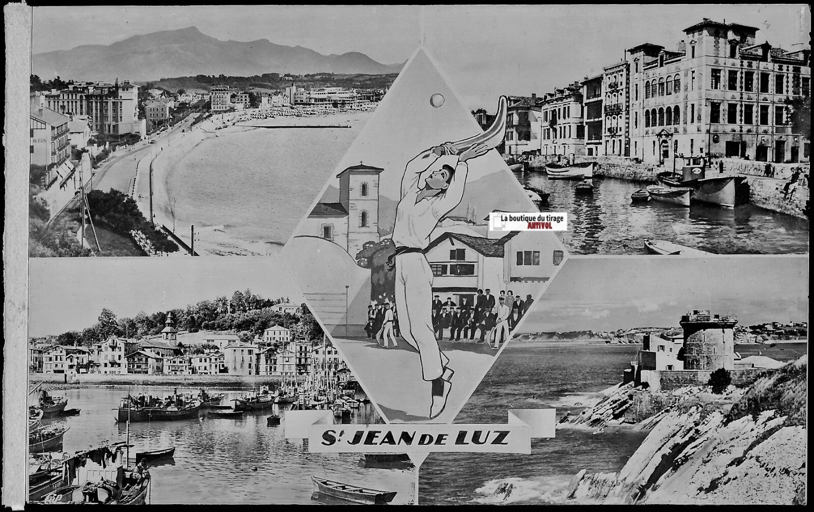 Saint-Jean-de-Luz, bateaux, photos plaque de verre, lot de 5 négatifs 9x14 cm