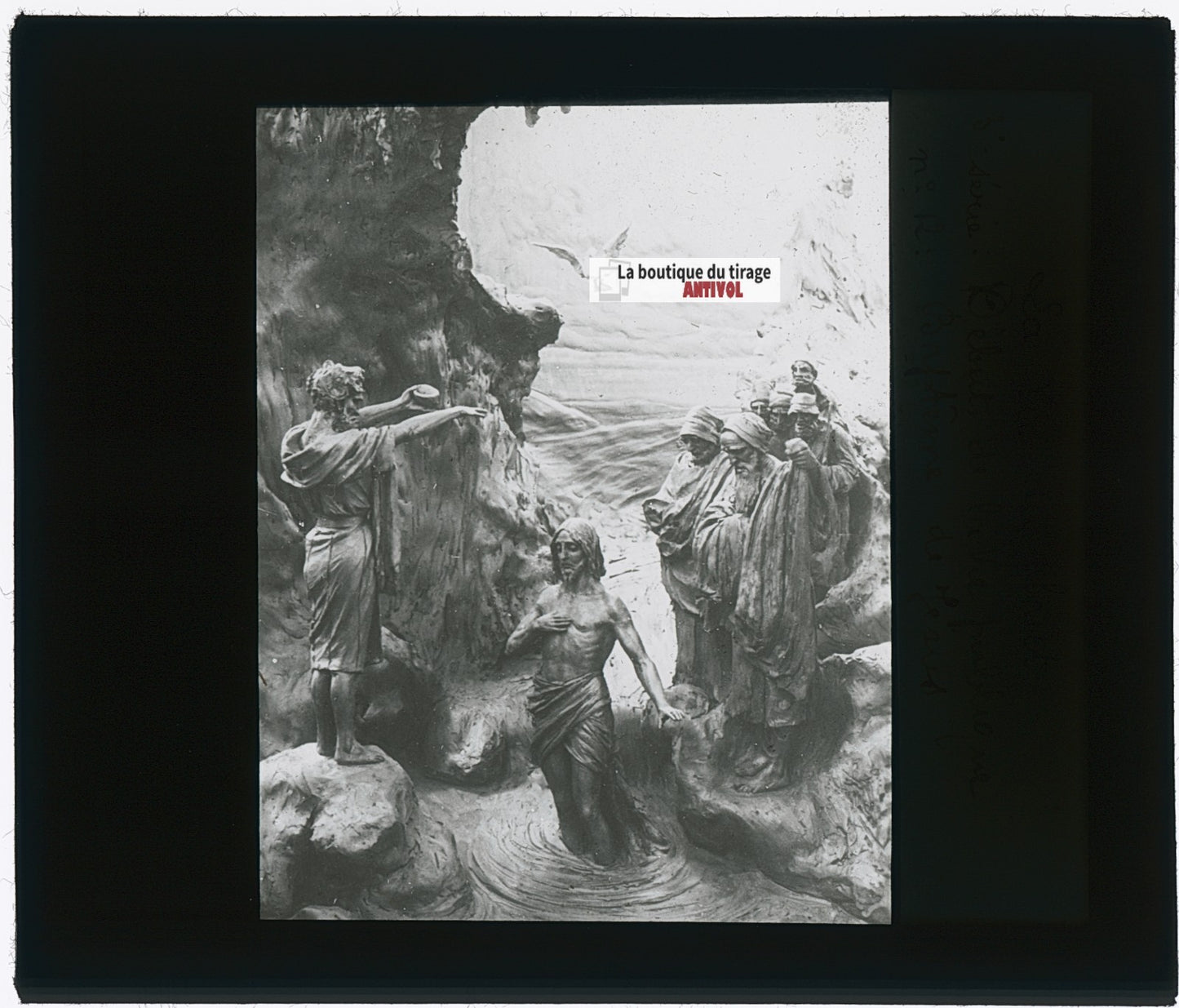 Le Baptême de Jésus, photo plaque verre, noir & blanc, positif 8,5x10 cm