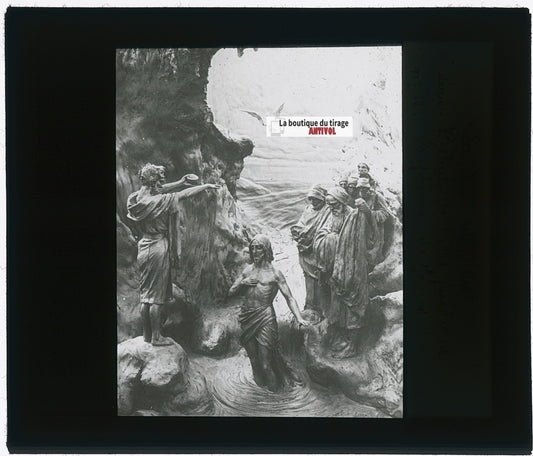 Le Baptême de Jésus, photo plaque verre, noir & blanc, positif 8,5x10 cm
