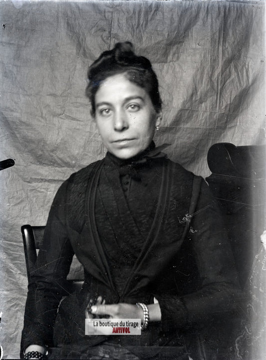Portrait de femme, France, plaque verre photo ancienne, négatif 9x12 cm