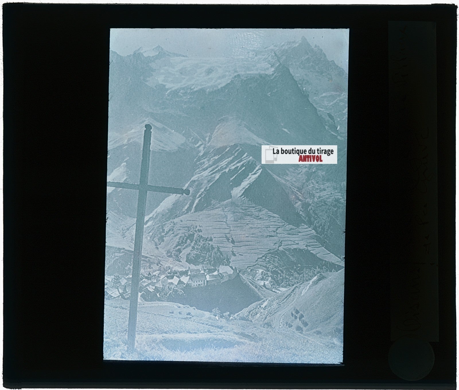 La Grave et la Meije, photo montagne, plaque verre, couleur, positif 8,5x10 cm