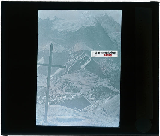 La Grave et la Meije, photo montagne, plaque verre, couleur, positif 8,5x10 cm