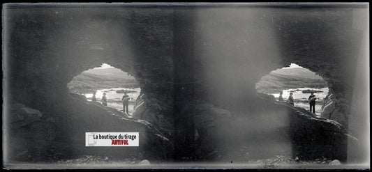 Algérie, mer, plaque verre, photo stéréoscopie, négatif noir & blanc 6x13 cm