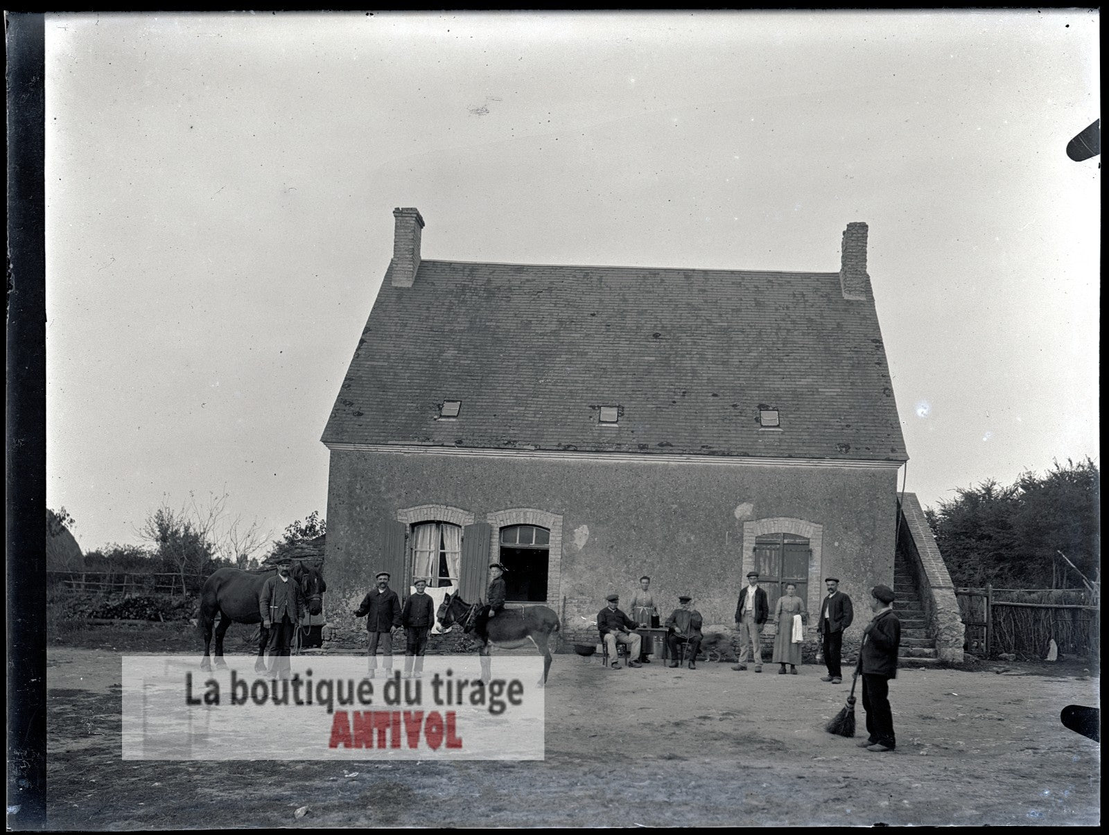 Scène paysanne, France, village, plaque verre, photo ancienne, négatif 9x12 cm